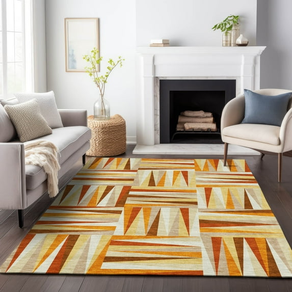 Addison Rugs Chantille Indoor/Outdoor Transitional Squares Orange Washable Rectangle Rug, 8' x 10'