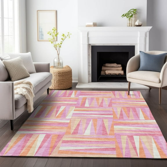 Addison Rugs Chantille Indoor/Outdoor Transitional Squares Blush Washable Rectangle Rug, 5' x 7'6"