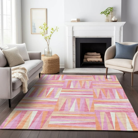 Addison Rugs Chantille Indoor/Outdoor Transitional Squares Blush Washable Rectangle Rug, 9' x 12'