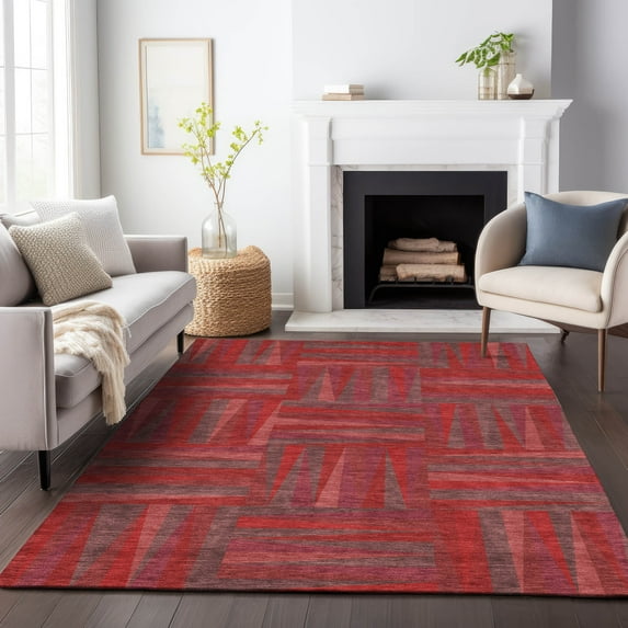 Addison Rugs Chantille Indoor/Outdoor Transitional Squares Red Washable Rectangle Rug, 8' x 10'