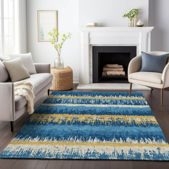 Addison Rugs Chantille Indoor/Outdoor Transitional Stripes Navy Washable Rectangle Rug, 10' x 14'