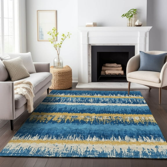 Addison Rugs Chantille Indoor/Outdoor Transitional Stripes Navy Washable Rectangle Rug, 5' x 7'6"