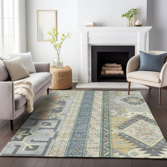Addison Rugs Chantille Indoor/Outdoor Transitional Aztec Silver Washable Rectangle Rug, 8' x 10'