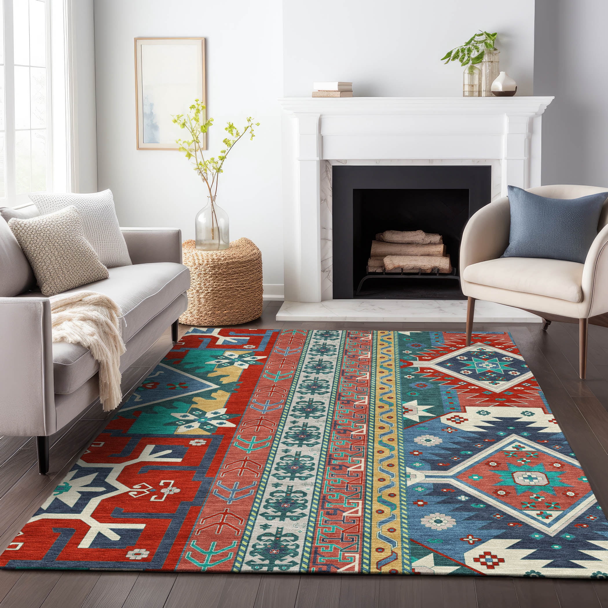 Aztec Entry Rug Addison Rugs Chantille Indoor/Outdoor Transitional Aztec Red Washable ...