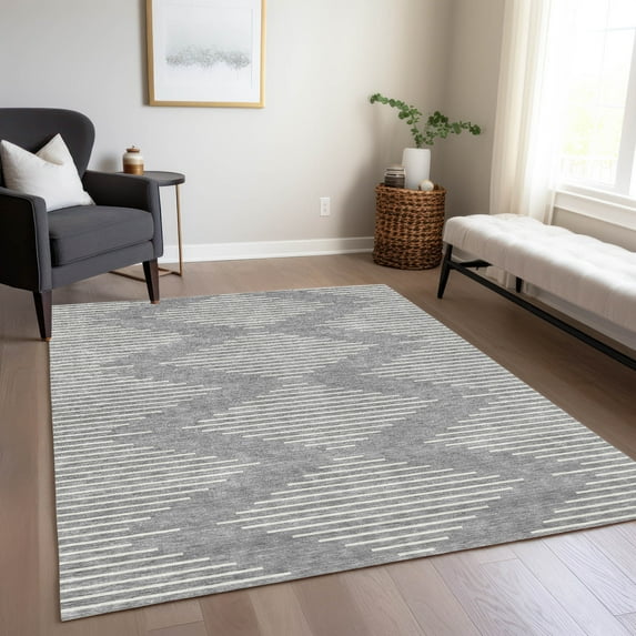 Addison Rugs Chantille Indoor/Outdoor Transitional Geometric Gray Washable Rectangle Rug, 9' x 12'