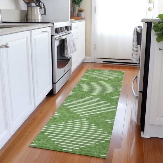 Addison Rugs Chantille Indoor/Outdoor Transitional Geometric Green Washable Runner Rug, 2'3" x 7'6"