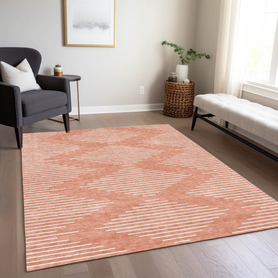 Addison Rugs Chantille Indoor/Outdoor Transitional Geometric Salmon Washable Rectangle Rug, 8' x 10'