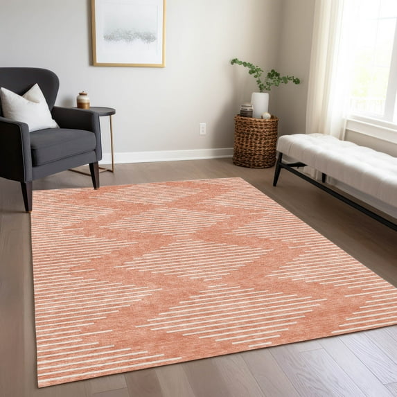 Addison Rugs Chantille Indoor/Outdoor Transitional Geometric Salmon Washable Rectangle Rug, 9' x 12'