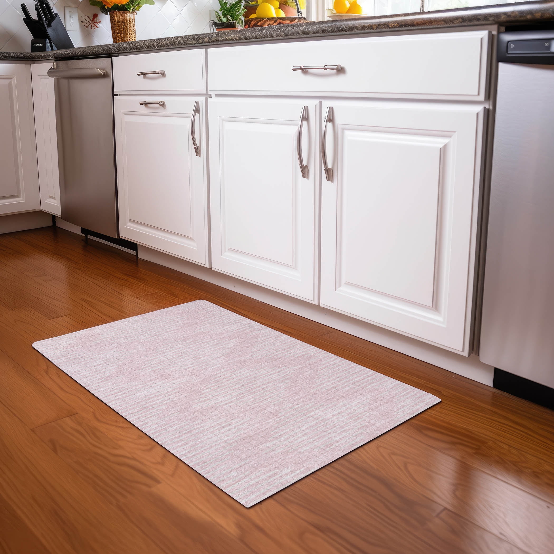 Pink Flat Woven Rectangular Synthetic Washable Area Rug