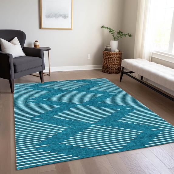 Addison Rugs Chantille Indoor/Outdoor Transitional Geometric Teal Washable Rectangle Rug, 2'6" x 3'10"