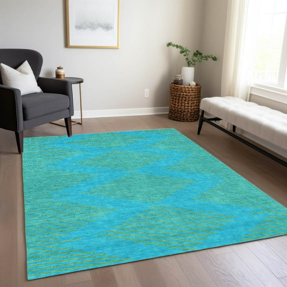 Addison Rugs Chantille Indoor/Outdoor Transitional Geometric Aqua Washable Rectangle Rug, 2'6" x 3'10"