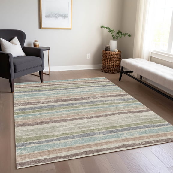 Addison Rugs Chantille Indoor/Outdoor Transitional Stripes Beige Washable Rectangle Rug, 5' x 7'6"