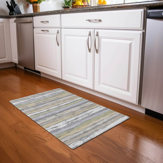 Addison Rugs Chantille Indoor/Outdoor Transitional Stripes Gray Washable Rectangle Rug, 1'8" x 2'6"