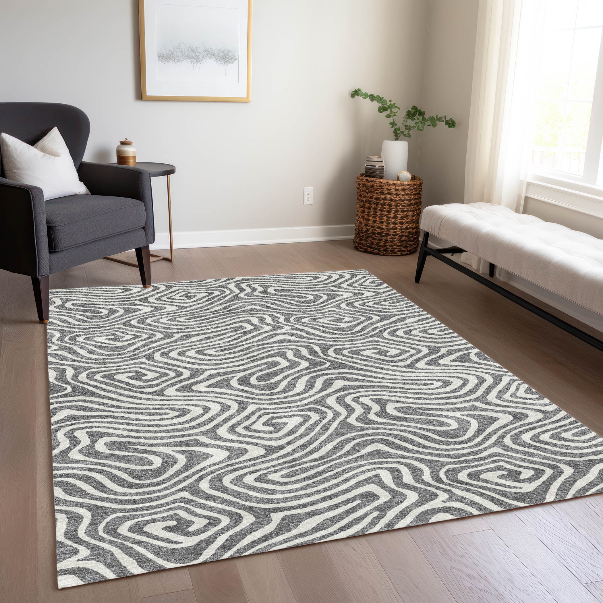 Addison Rugs Chantille Indoor/Outdoor Transitional Swirls Gray Washable ...