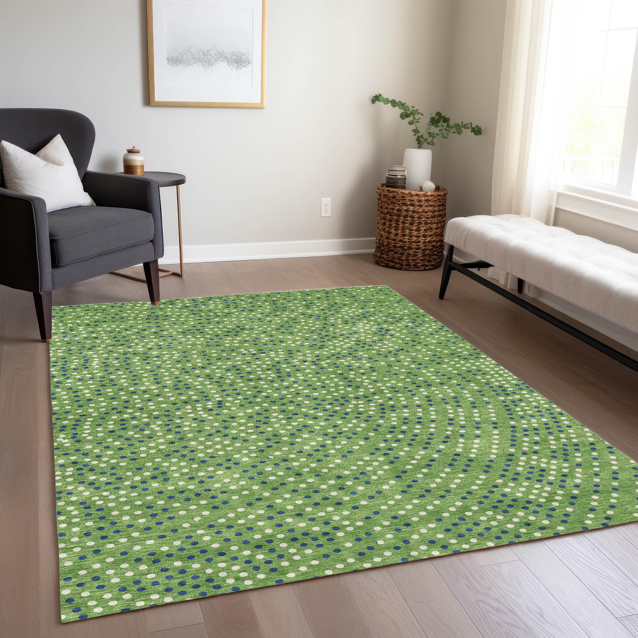 Green Synthetic Rectangular Washable Indoor/Outdoor Rug