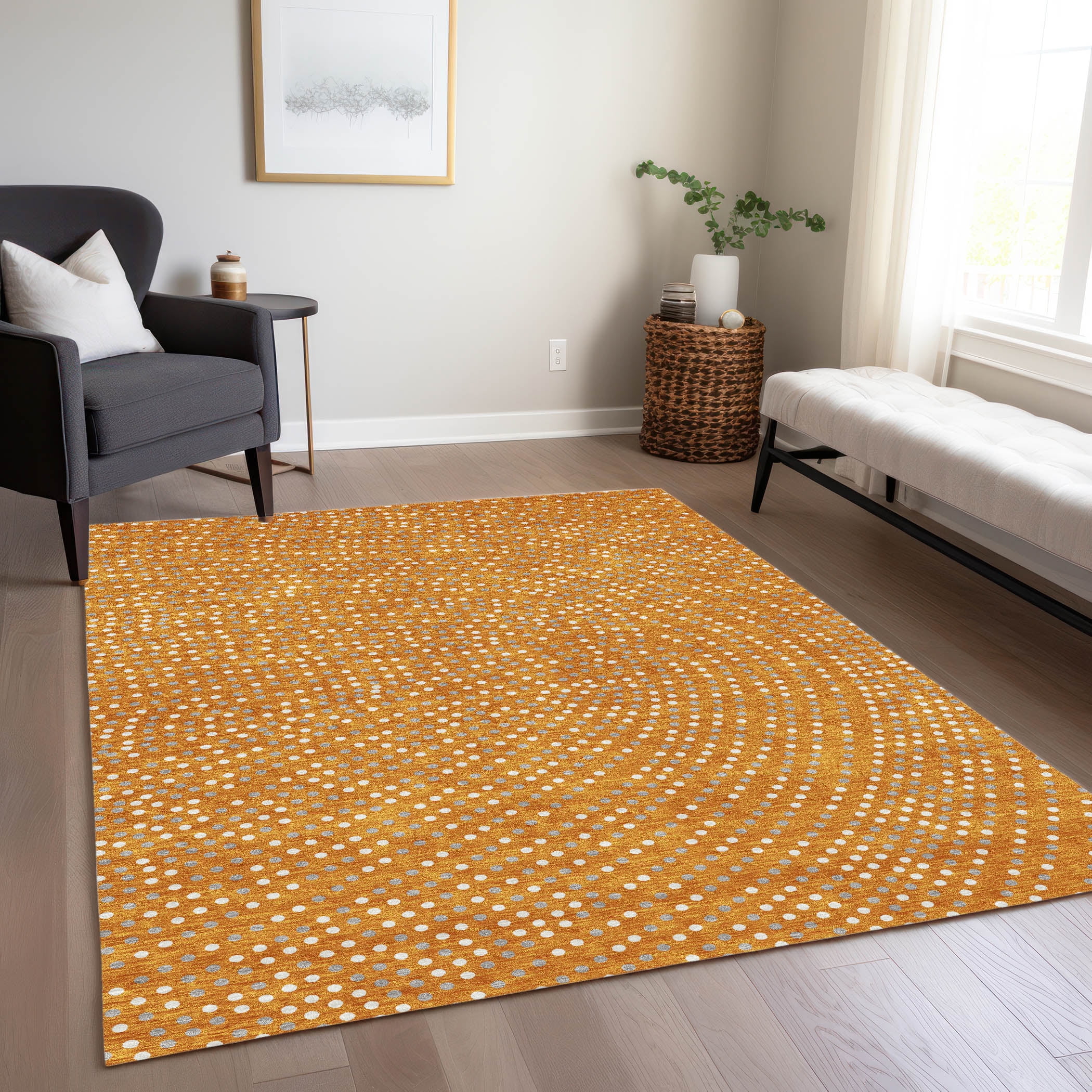 Orange Synthetic Flat Woven Rectangular 8' x 10' Area Rug