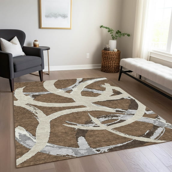 Addison Rugs Chantille Indoor/Outdoor Transitional Circles Brown Washable Rectangle Rug, 5' x 7'6"