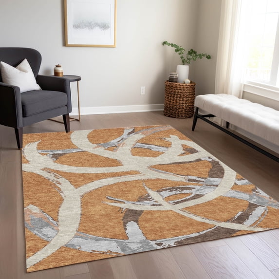 Addison Rugs Chantille Indoor/Outdoor Transitional Circles Copper Washable Rectangle Rug, 9' x 12'