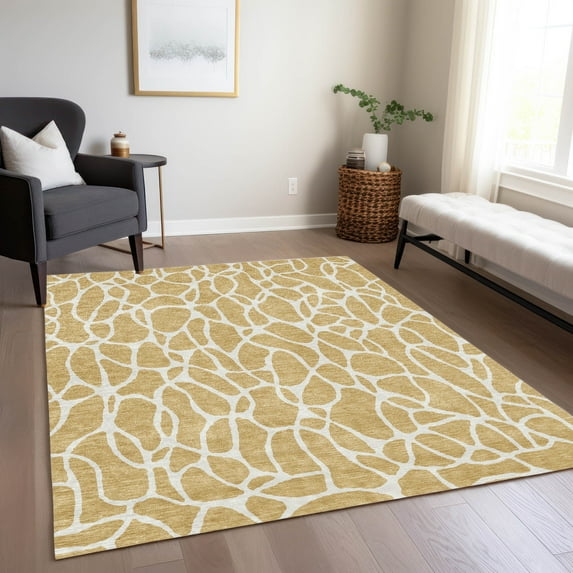 Addison Rugs Chantille Indoor/Outdoor Transitional Geometric Gold Washable Rectangle Rug, 3' x 5'