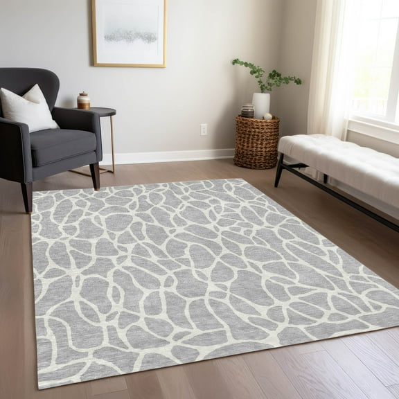 Addison Rugs Chantille Indoor/Outdoor Transitional Geometric Silver Washable Rectangle Rug, 3' x 5'