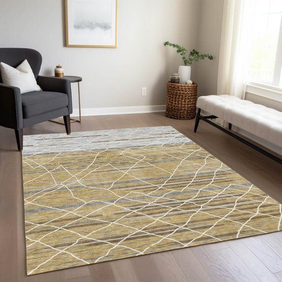 Addison Rugs Chantille Indoor/Outdoor Transitional Stripes Gold Washable Rectangle Rug, 3' x 5'