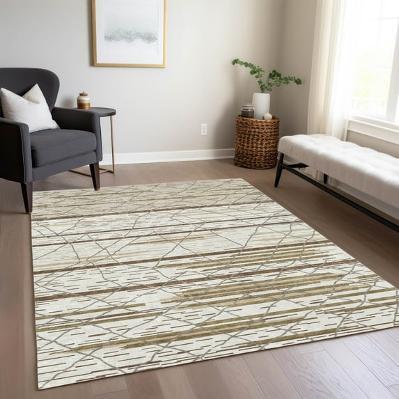 Addison Rugs Chantille Indoor/Outdoor Transitional Stripes Ivory Washable Rectangle Rug, 2'6" x 3'10"