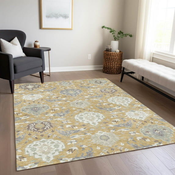 Addison Rugs Chantille Indoor/Outdoor Transitional Geometric, Abstract Gold Washable Rectangle Rug, 5' x 7'6"