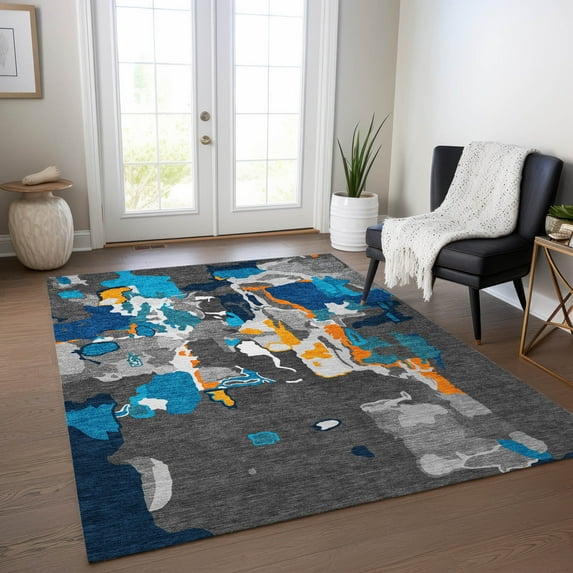 Addison Rugs Chantille Indoor/Outdoor Transitional Abstract Charcoal Washable Rectangle Rug, 10' x 14'