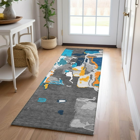 Addison Rugs Chantille Indoor/Outdoor Transitional Abstract Charcoal Washable Runner Rug, 2'3" x 7'6"