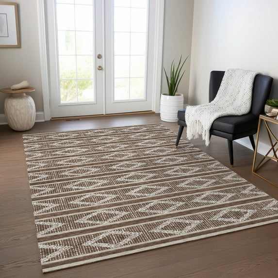 Addison Rugs Chantille Indoor/Outdoor Transitional Geometric Brown Washable Rectangle Rug, 10' x 14'