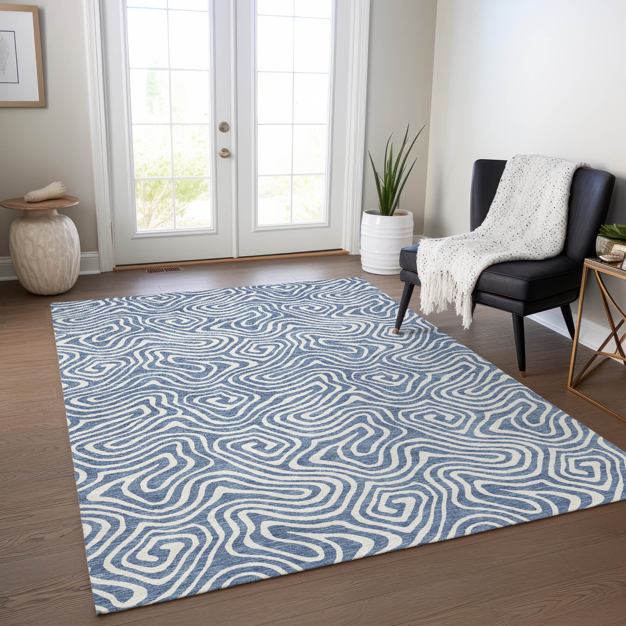 Addison Rugs Chantille Indoor/Outdoor Transitional Swirls Denim ...