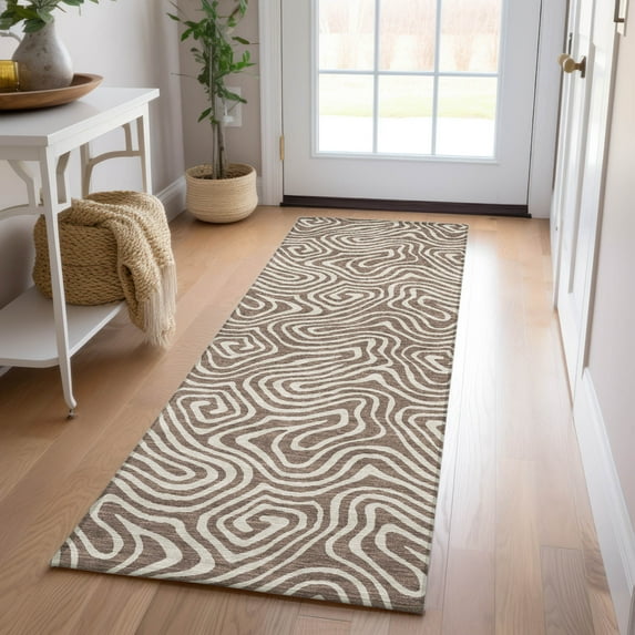 Addison Rugs Chantille Indoor/Outdoor Transitional Swirls Brown Washable Runner Rug, 2'3" x 7'6"