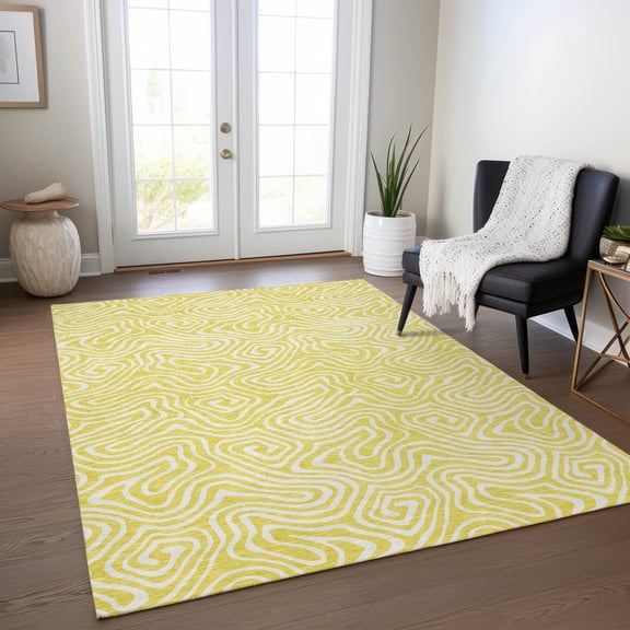 Addison Rugs Chantille Indoor/Outdoor Transitional Swirls Yellow Washable Rectangle Rug, 5' x 7'6"