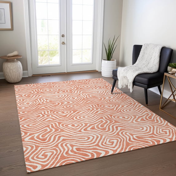 Addison Rugs Chantille Indoor/Outdoor Transitional Swirls Salmon Washable Rectangle Rug, 9' x 12'