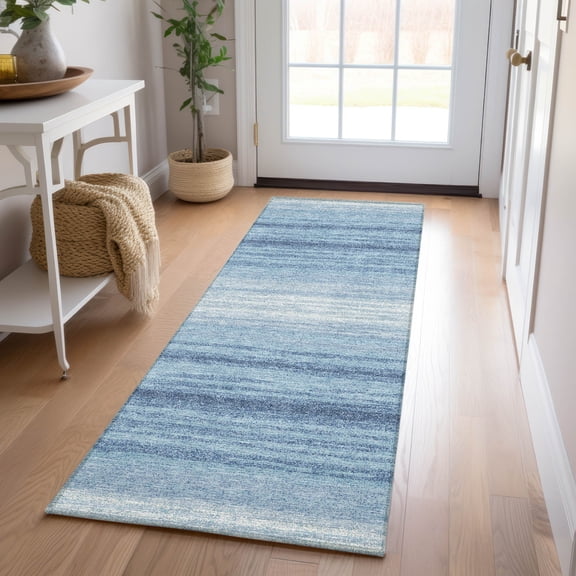 Addison Rugs Chantille Indoor/Outdoor Transitional Stripes Blue Washable Runner Rug, 2'3" x 7'6"