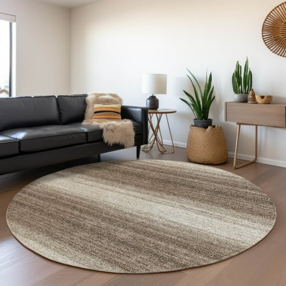 Addison Rugs Chantille Indoor/Outdoor Transitional Stripes Brown Washable Round Rug, 8' x 8'