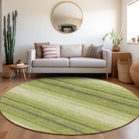 Addison Rugs Chantille Indoor/Outdoor Transitional Stripes Lime Washable Round Rug, 8' x 8'