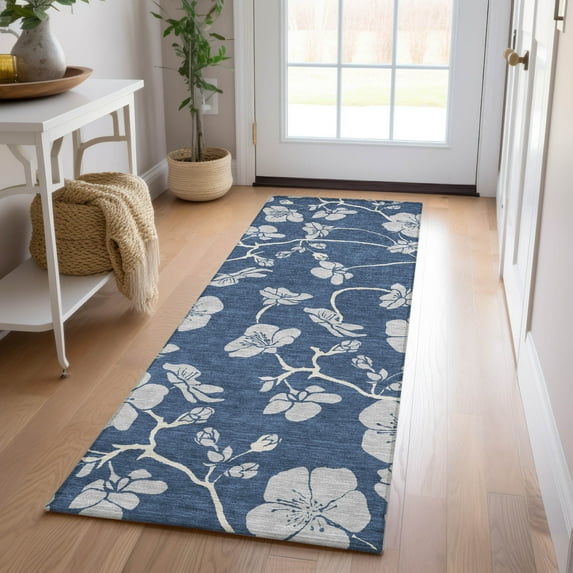 Addison Rugs Chantille Indoor/Outdoor Transitional Floral Navy Washable Runner Rug, 2'3" x 7'6"