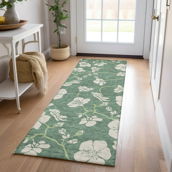 Addison Rugs Chantille Indoor/Outdoor Transitional Floral Sage Washable Runner Rug, 2'3" x 7'6"