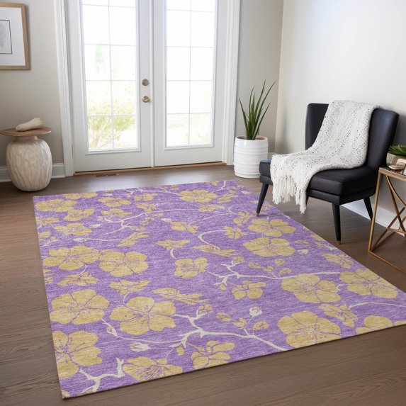 Addison Rugs Chantille Indoor/Outdoor Transitional Floral Purple Washable Rectangle Rug, 10' x 14'