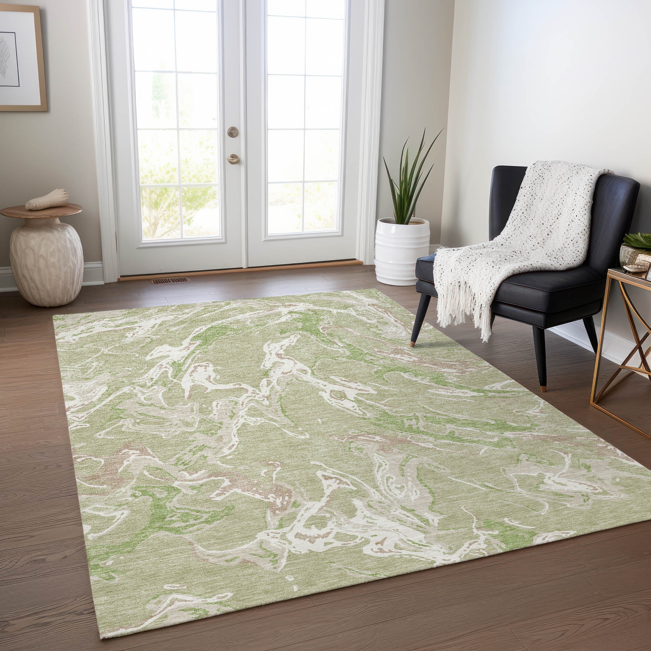 Aloe Green Abstract Flat Woven Washable Rug 2'6" x 3'10"