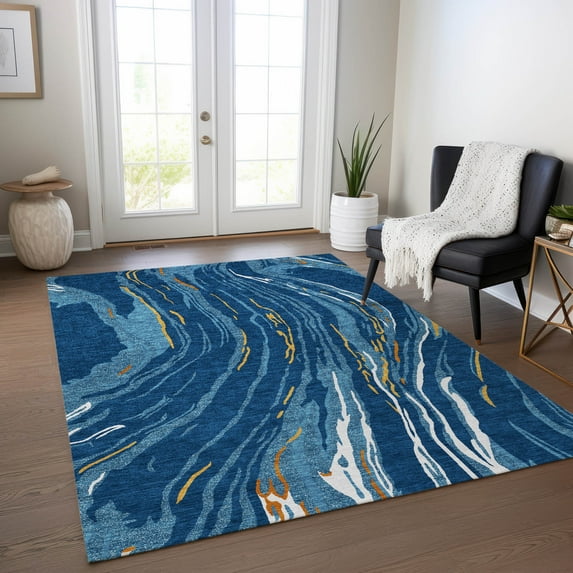 Addison Rugs Chantille Indoor/Outdoor Transitional Swirls Navy Washable Rectangle Rug, 5' x 7'6"