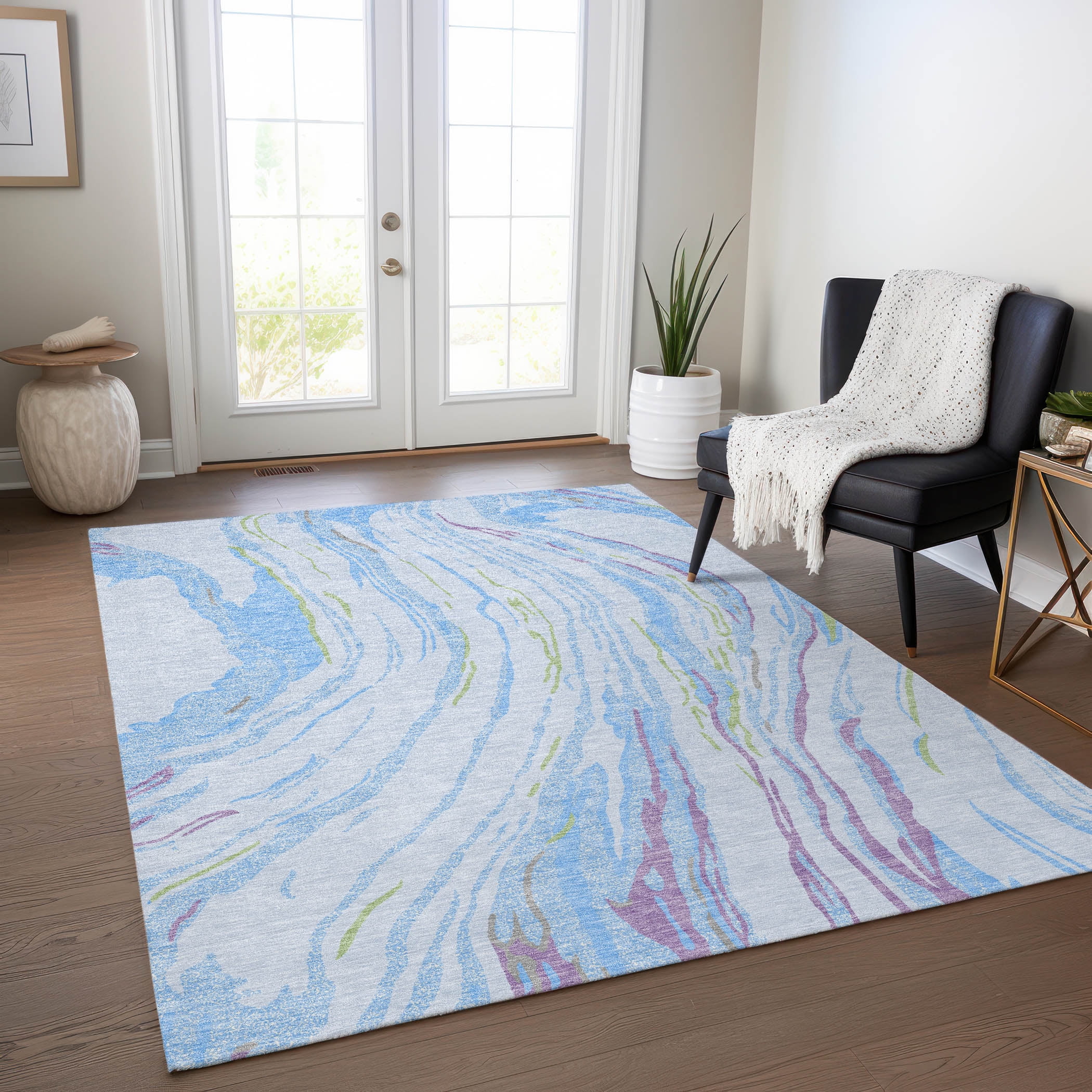 Addison Rugs Chantille Indoor/Outdoor Transitional Swirls Sky Washable ...