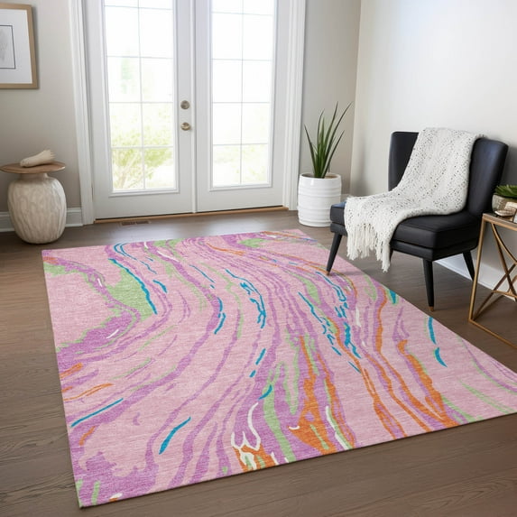 Addison Rugs Chantille Indoor/Outdoor Transitional Swirls Pink Washable Rectangle Rug, 2'6" x 3'10"