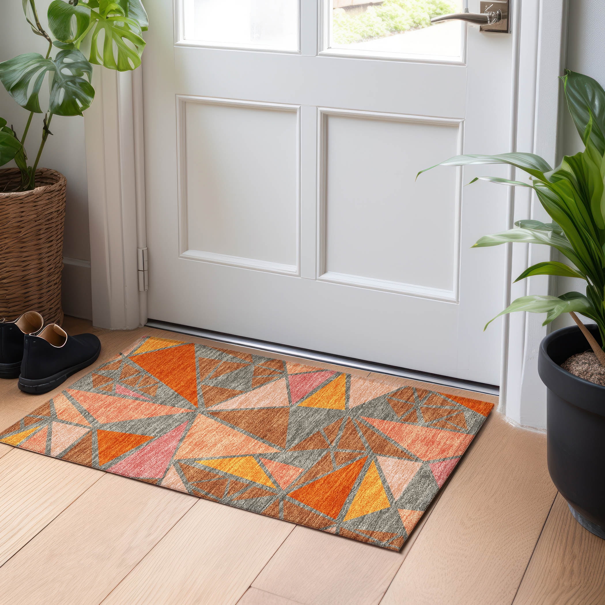 Rust Geometric Flat Woven Washable Synthetic Rug 1'8" x 2'6"