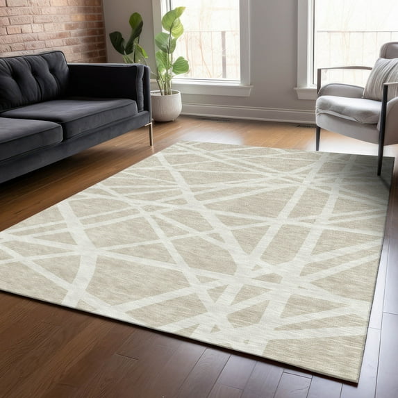 Addison Rugs Chantille Indoor/Outdoor Transitional Geometric Beige Washable Rectangle Rug, 5' x 7'6"