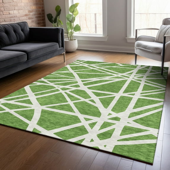 Addison Rugs Chantille Indoor/Outdoor Transitional Geometric Green Washable Rectangle Rug, 9' x 12'