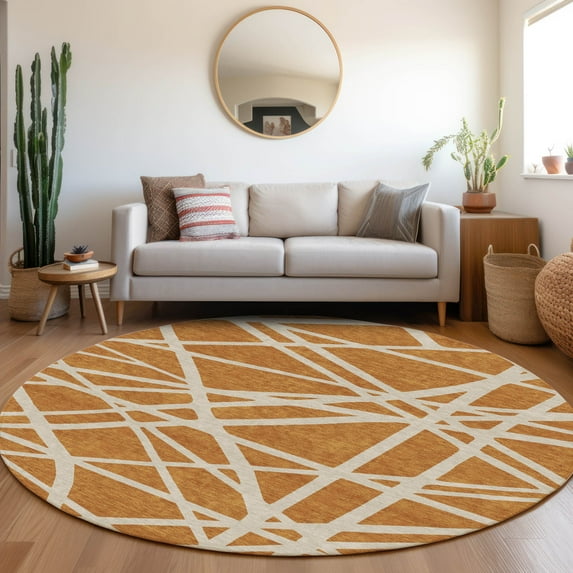 Addison Rugs Chantille Indoor/Outdoor Transitional Geometric Copper Washable Round Rug, 8' x 8'