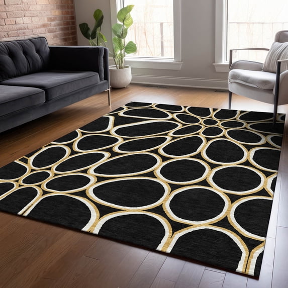 Addison Rugs Chantille Indoor/Outdoor Transitional Circles Black Washable Rectangle Rug, 10' x 14'