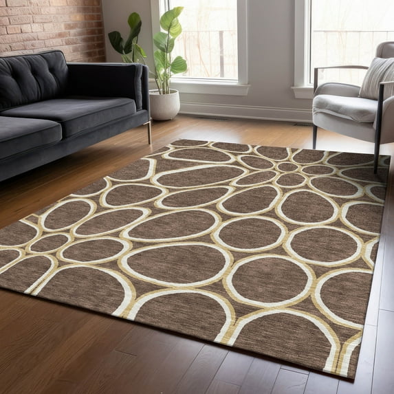 Addison Rugs Chantille Indoor/Outdoor Transitional Circles Brown Washable Rectangle Rug, 5' x 7'6"